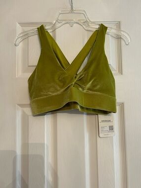 Fabletics Golden Leaf Velour Twist-Front Sports Bra Tag